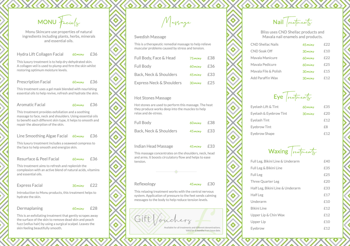 Bliss Beauty Price List 24-25-2